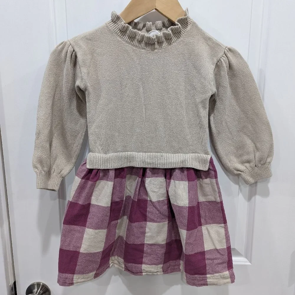 Gap Purple Tan Flannel Plaid Ruffle Sweater Dress Toddler Girls Size 5